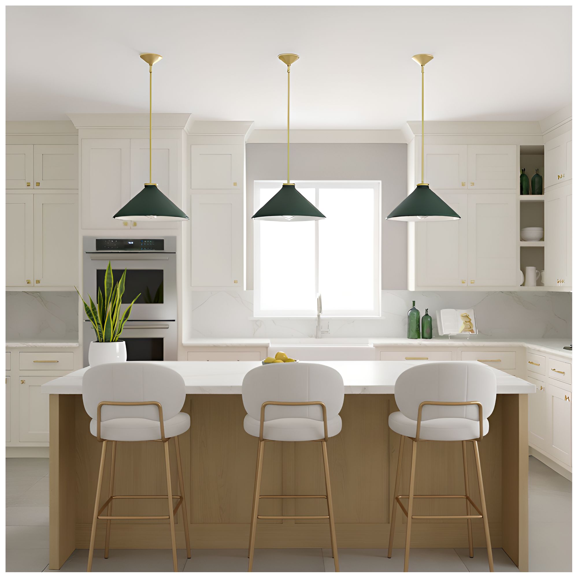 Image 7 Bradbury 1-Light Brushed Gold Pendant Light with Dark Green Shade more views
