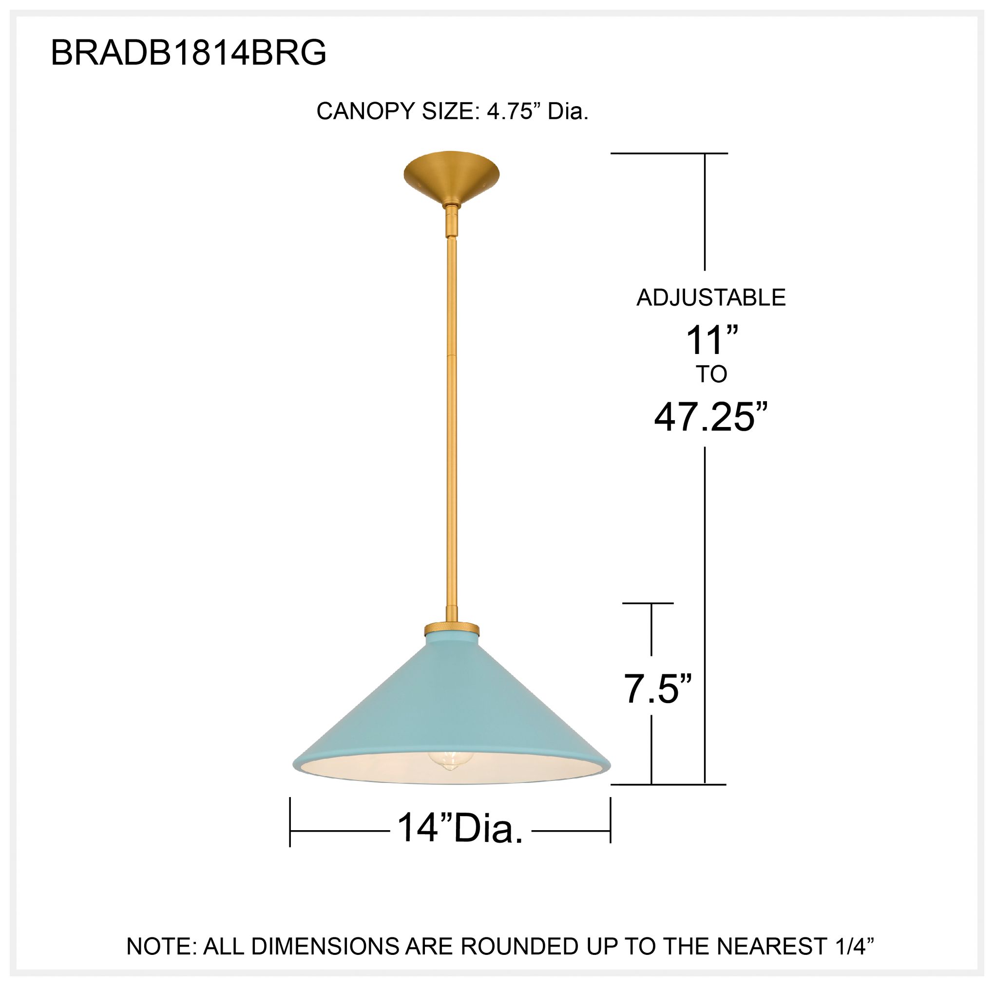 Bradbury 1-Light Brushed Gold Pendant Light with Light Blue Shade