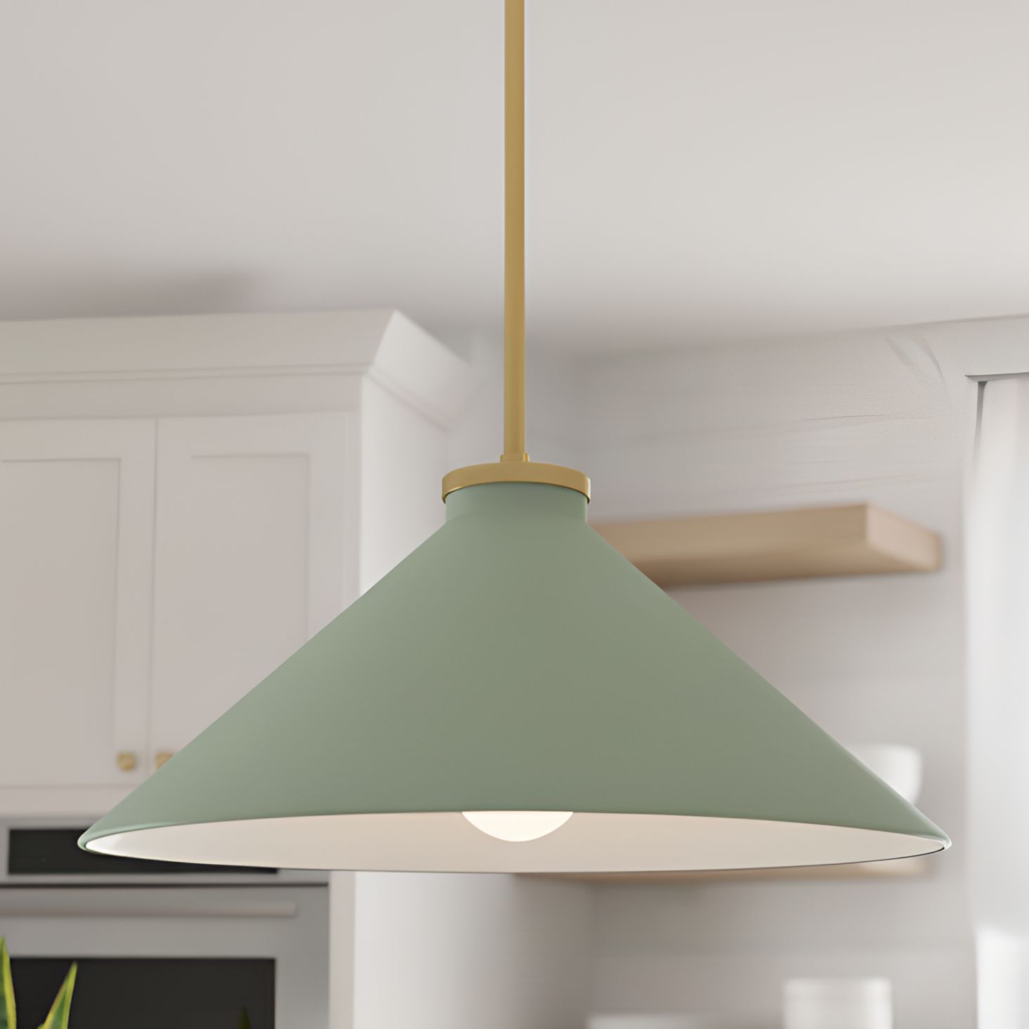 Thumbnail1 of Bradbury 1-Light Brushed Gold Pendant Light with Light Green Shade