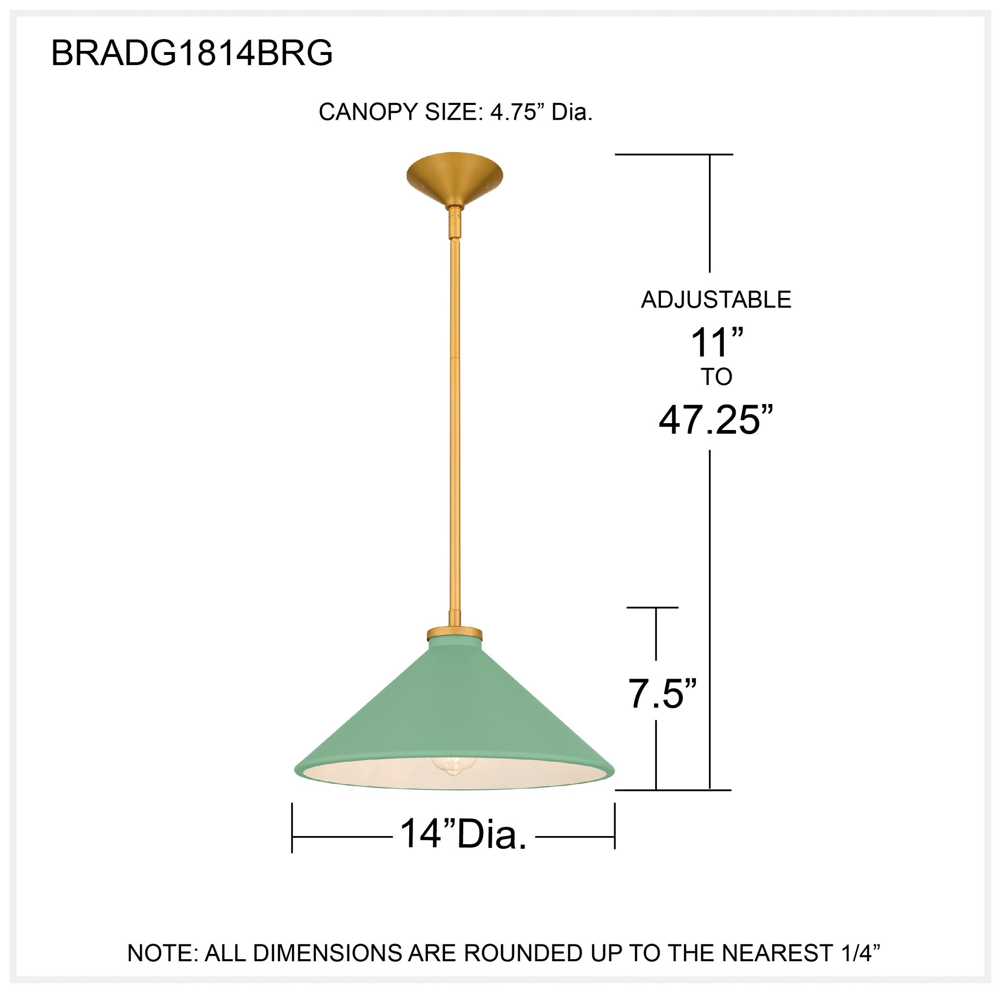 Bradbury 1-Light Brushed Gold Pendant Light with Light Green Shade