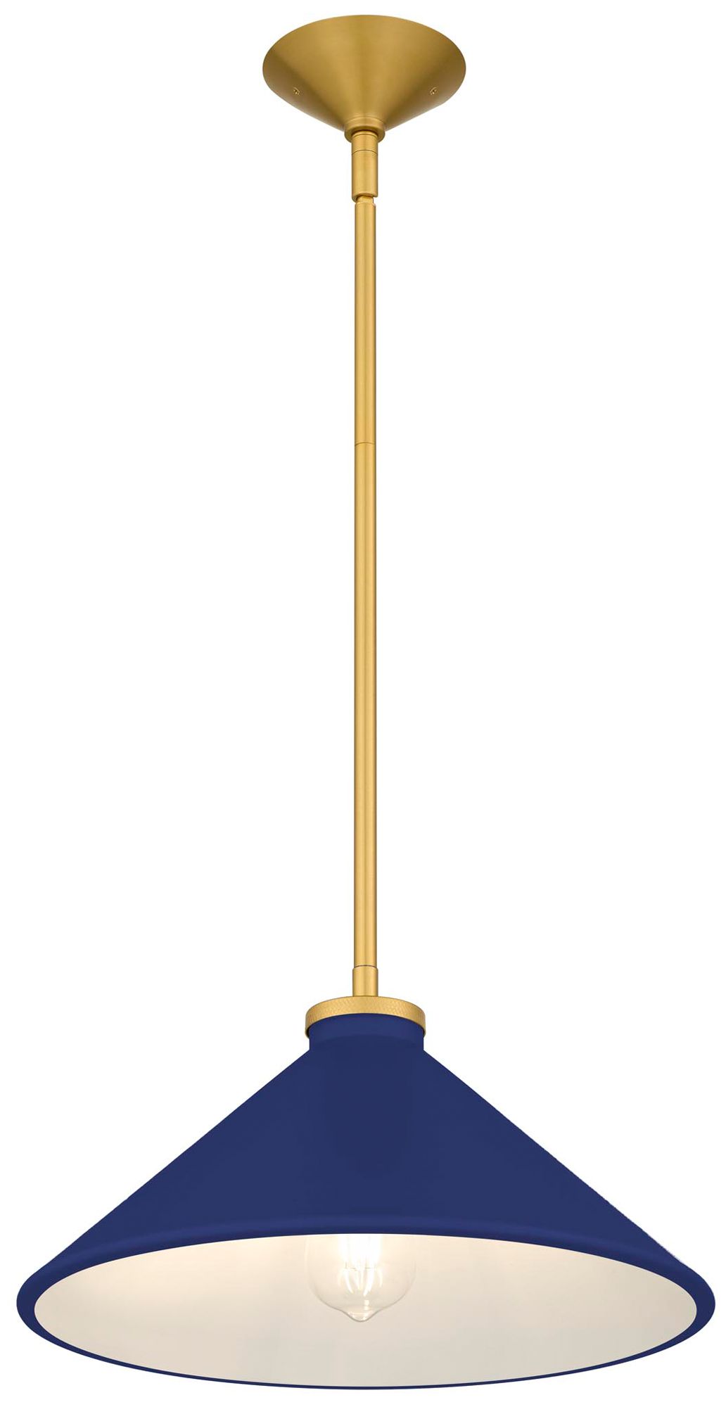 Image 5 Bradbury 1-Light Brushed Gold Pendant Light with Navy Blue Shade more views