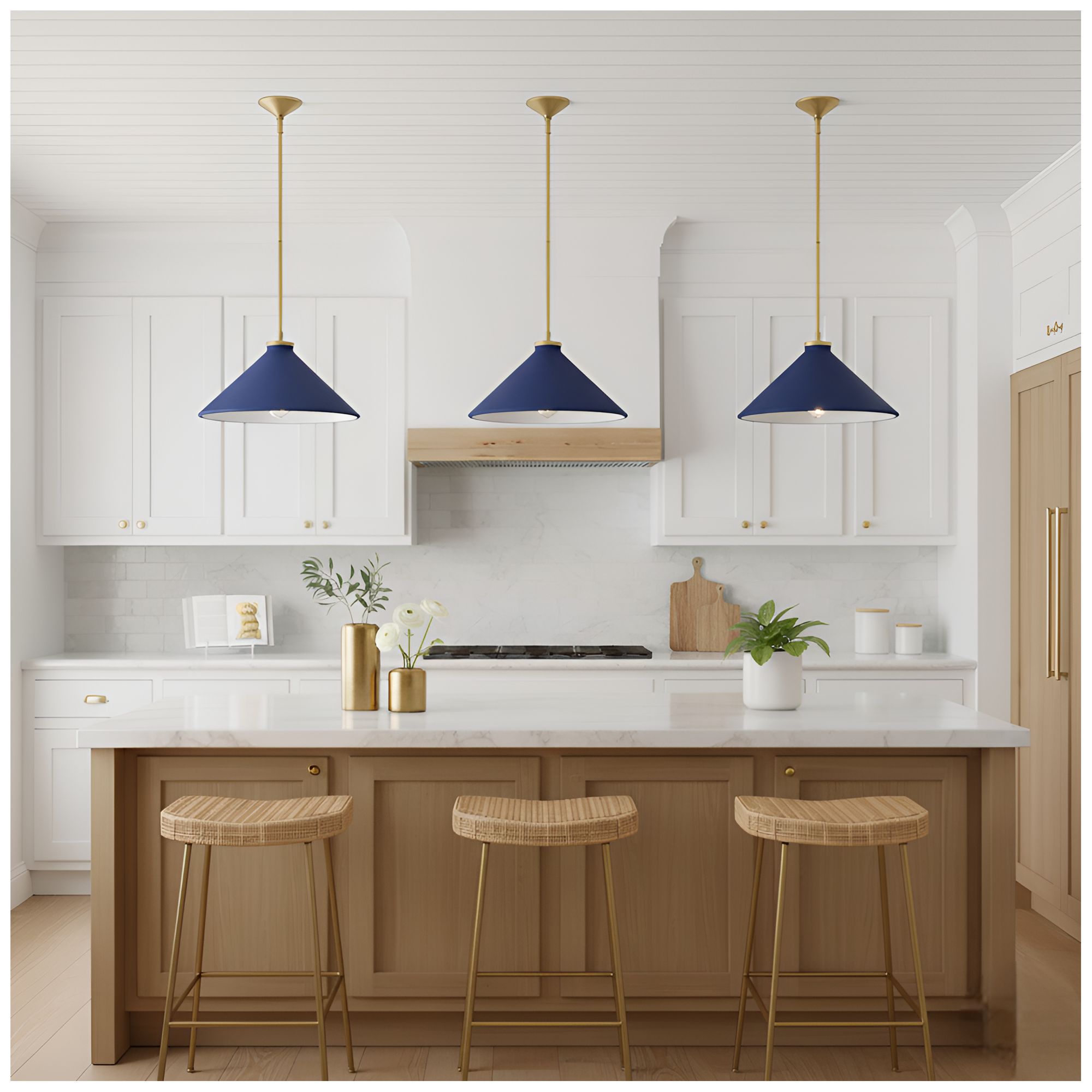 Image 7 Bradbury 1-Light Brushed Gold Pendant Light with Navy Blue Shade more views