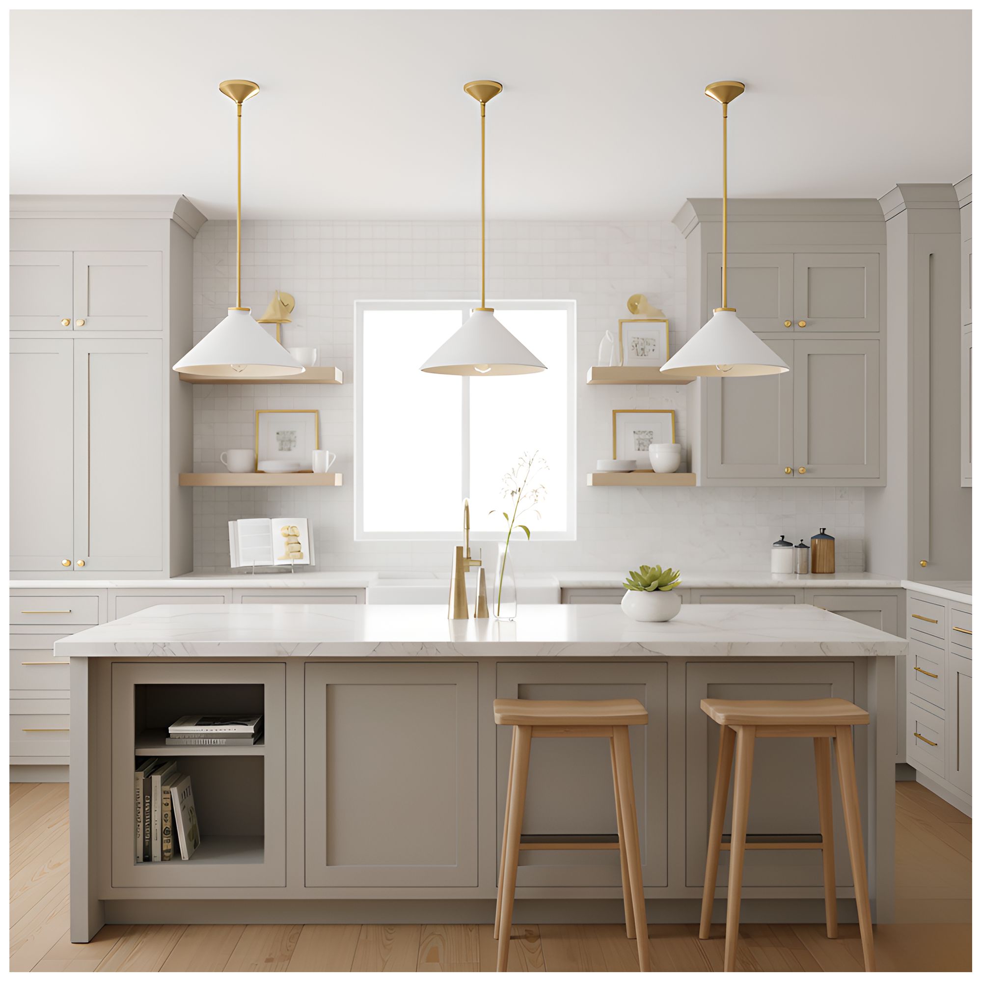 Image 7 Bradbury 1-Light Brushed Gold Pendant Light with White Shade more views