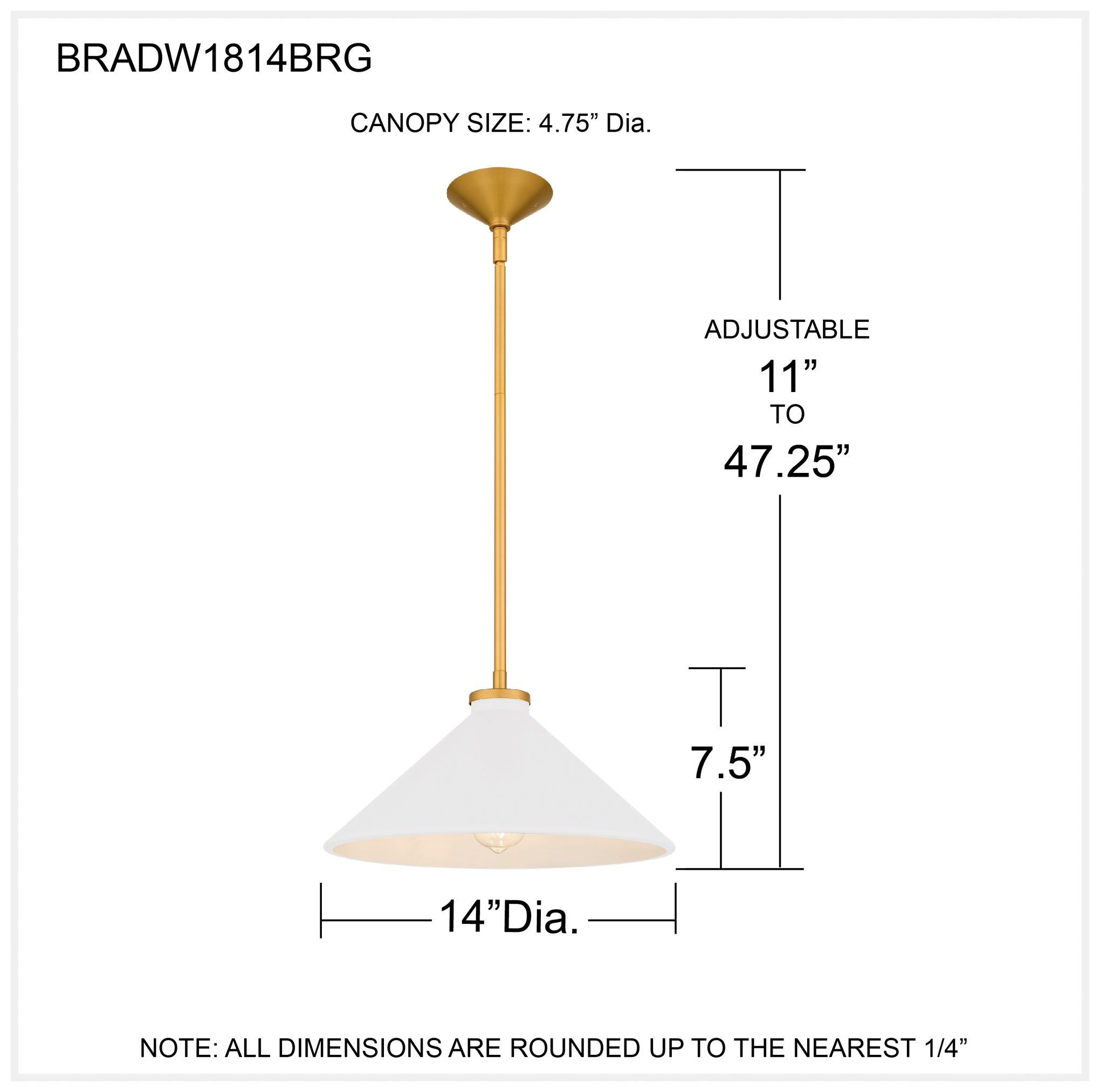 Bradbury 1-Light Brushed Gold Pendant Light with White Shade