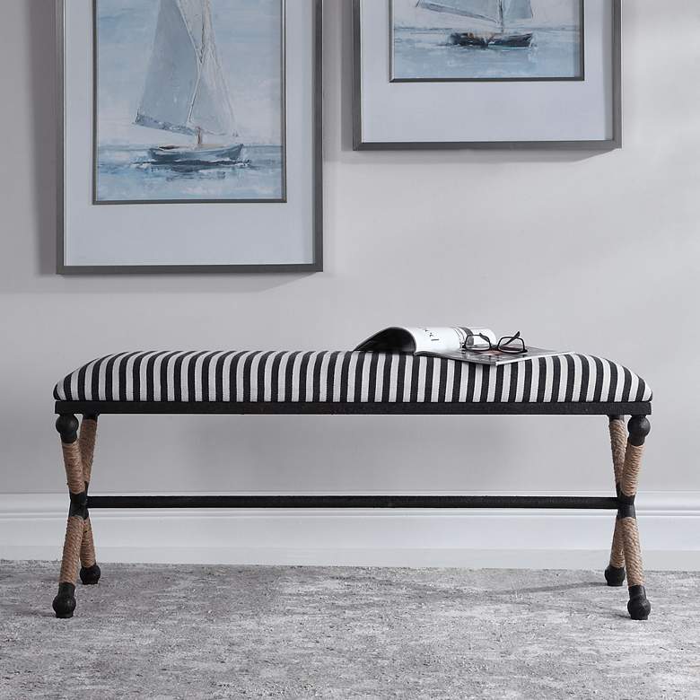 Image 4 Braddock 47 1/2 inch Wide Blue and White Sailor-Striped Bench more views