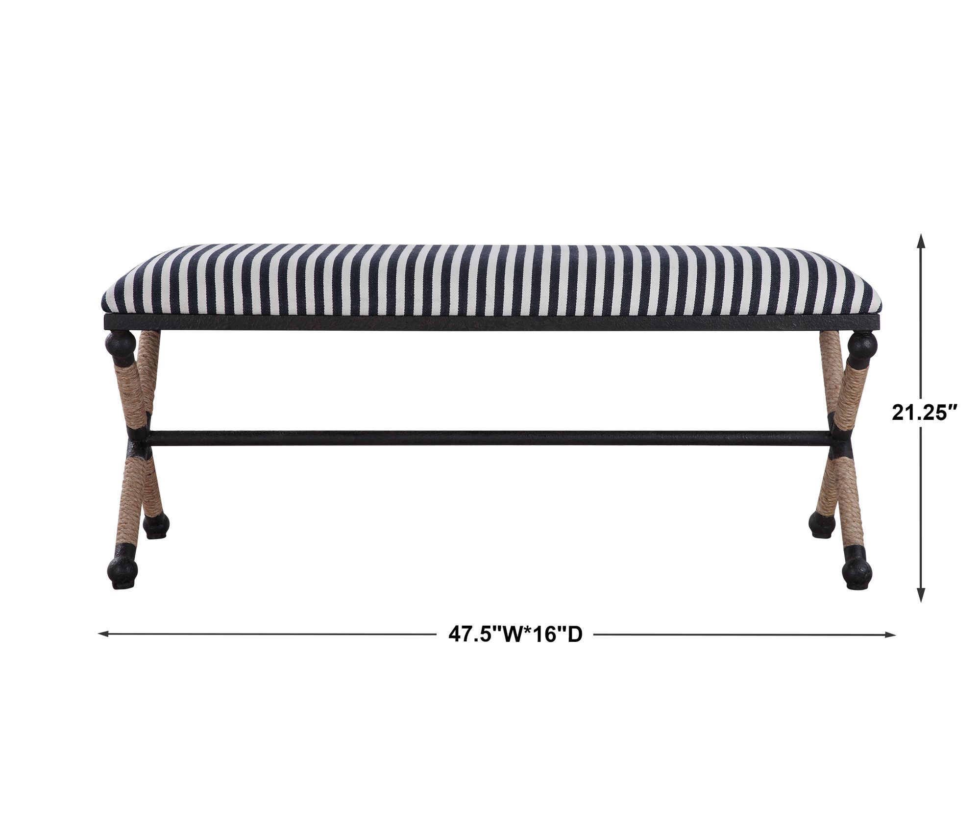 Braddock 47 1/2" Wide Blue and White Sailor-Striped Bench