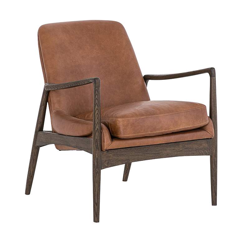 Image 1 Braden Mid-Century Brandy Leather and Nettlewood Chair
