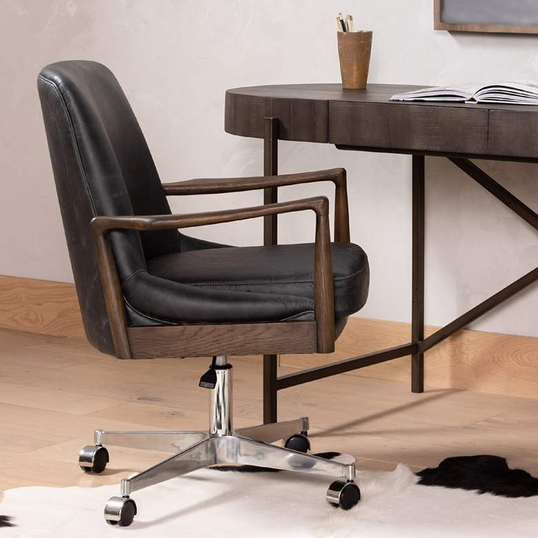 Image 1 Braden Mid-Century Durango Leather Adjustable Swivel Desk Chair