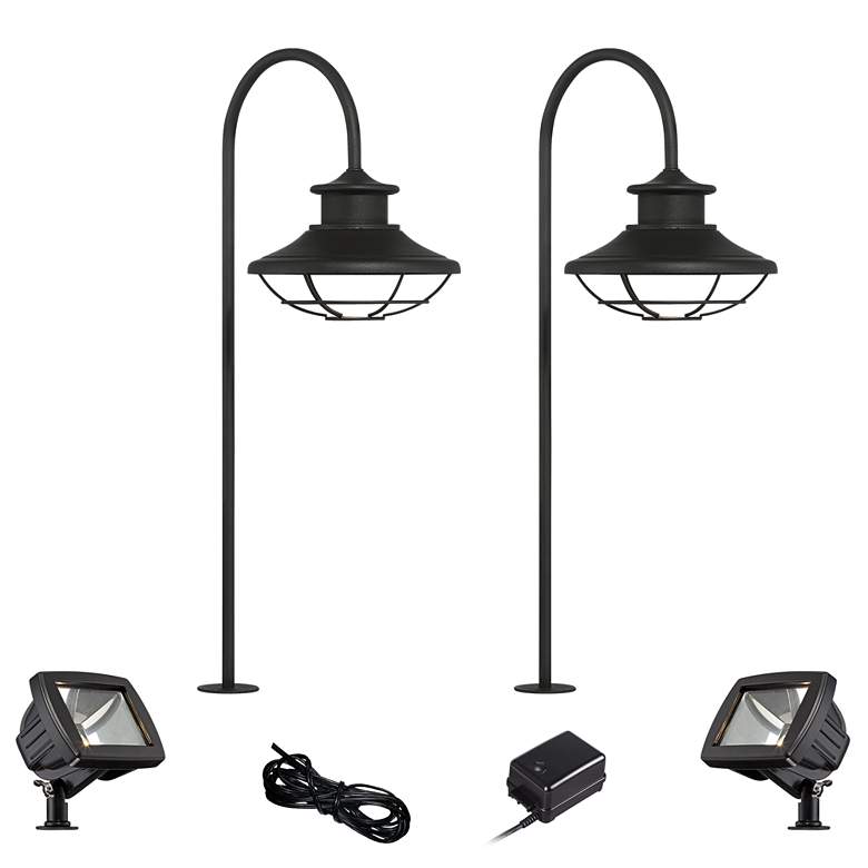 Image 1 Braden Textured Black 6-Piece LED Path and Flood Light Set