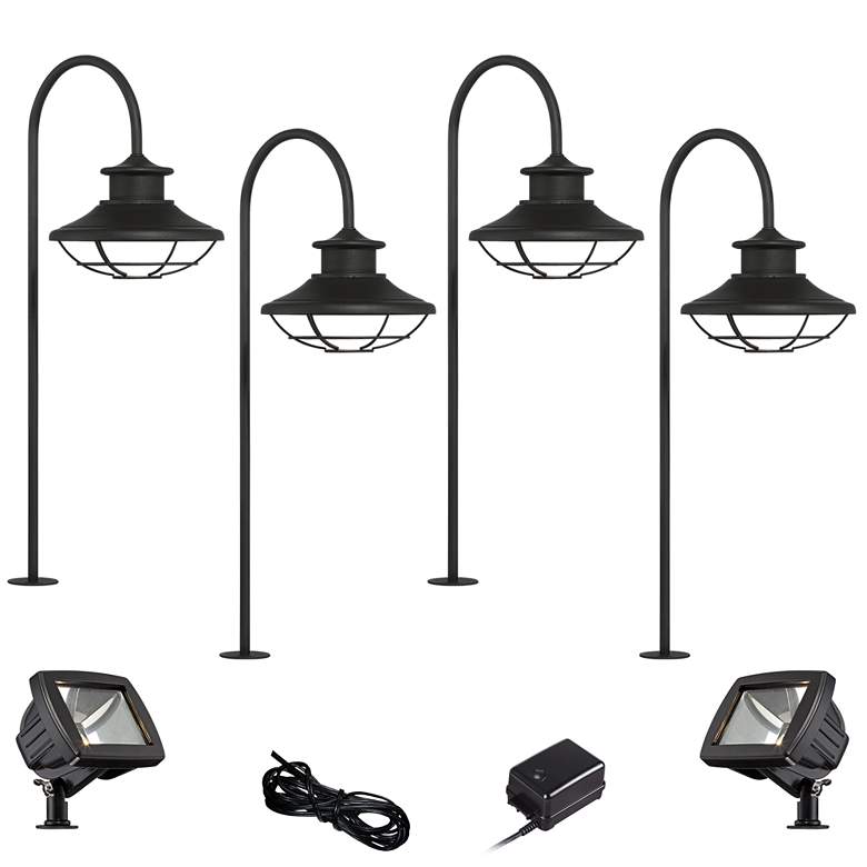 Image 1 Braden Textured Black 8-Piece LED Path and Flood Light Set