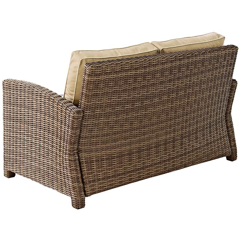 Image 2 Bradenton Faux Rattan Wicker Sand Fabric Outdoor Porch or Patio Loveseat more views