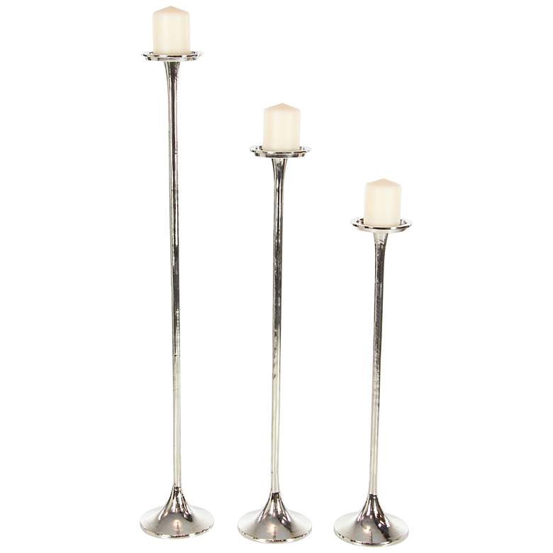 Image 2 Bradenton Polished Silver Pillar Candle Holders Set of 3