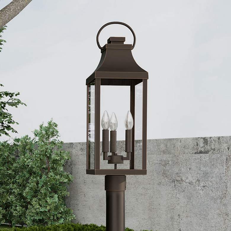 Image 1 Bradford 26 3/4"H Oiled Bronze 3-Light Outdoor Post Lantern