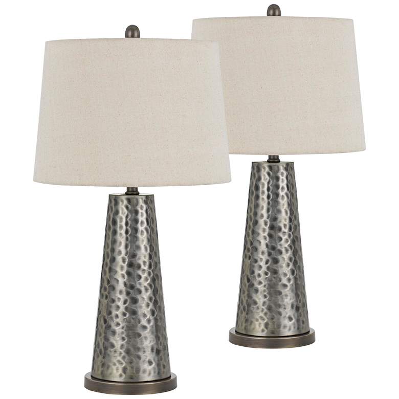 Image 1 Bradford Silver Faux Hammered Metal Table Lamp Set of 2