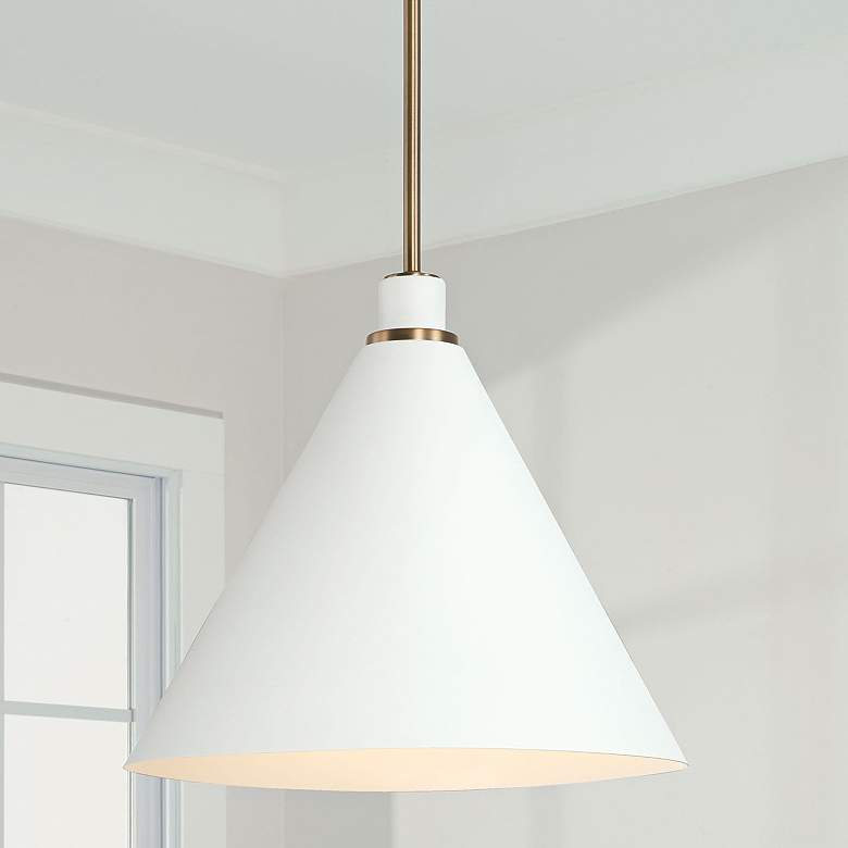 Image 1 Bradley 15" Wide Aged Brass and White Cone Pendant Light