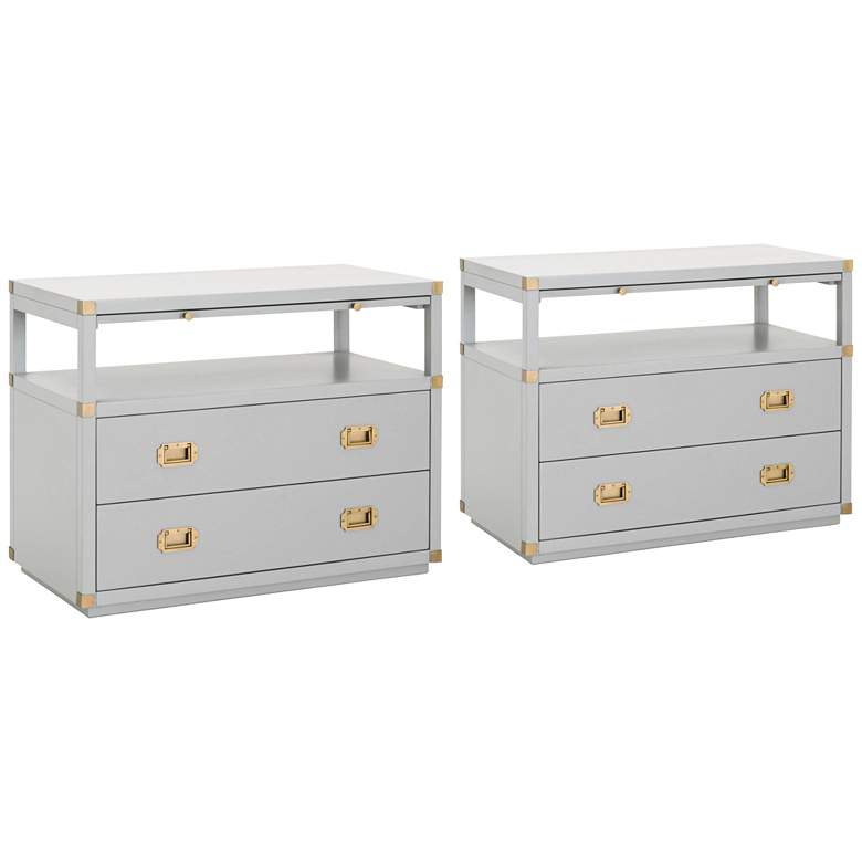 Image 1 Bradley 35" Wide Dove Gray and Gold 2-Drawer Nightstands Set of 2