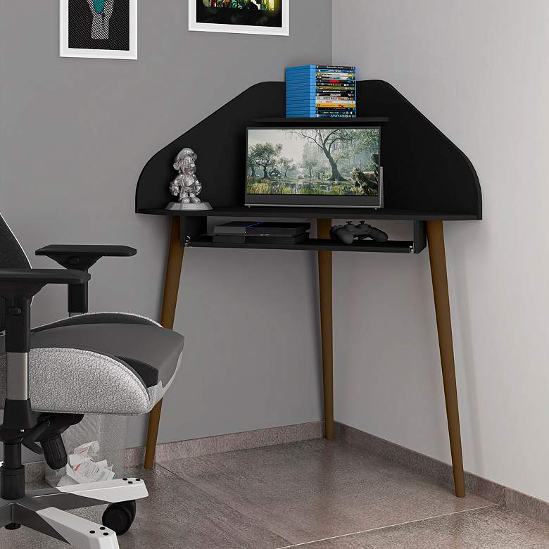 Image 1 Bradley 44 inch Wide Matte Black Corner Desk with Keyboard Shelf