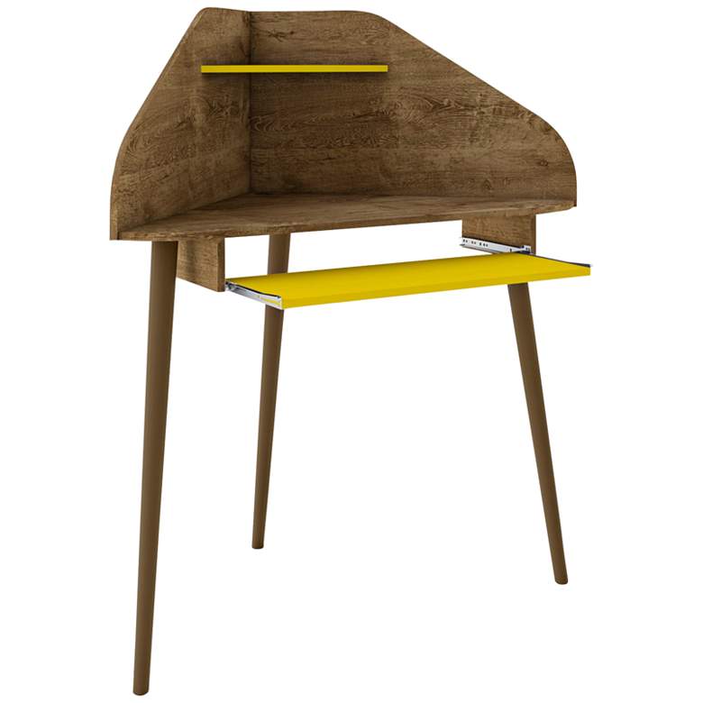 Image 2 Bradley 44"W Brown and Yellow Corner Desk w/ Keyboard Shelf
