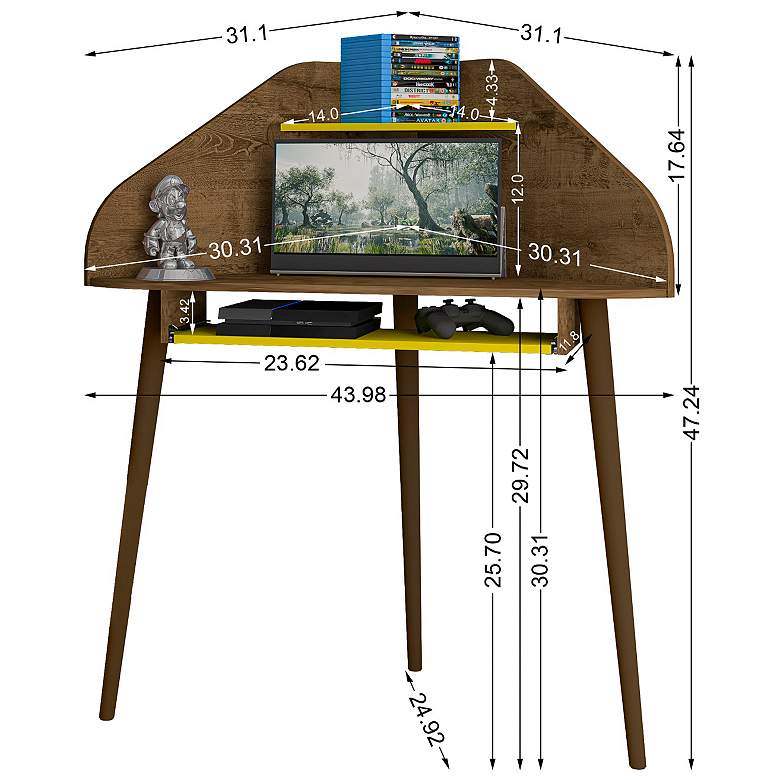 Image 7 Bradley 44"W Brown and Yellow Corner Desk w/ Keyboard Shelf more views