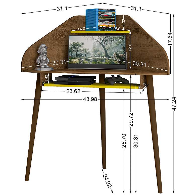 Image 7 Bradley 44 inchW Brown and Yellow Corner Desk w/ Keyboard Shelf more views