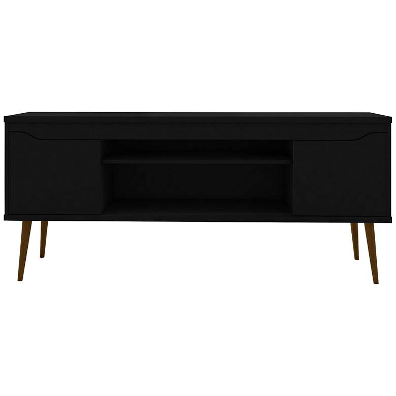 Image 2 Bradley 63" Wide Matte Black TV Stand with 2 Storage Shelves