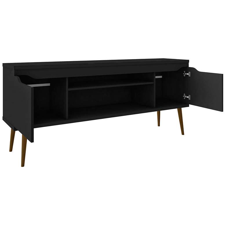 Image 3 Bradley 63" Wide Matte Black TV Stand with 2 Storage Shelves more views