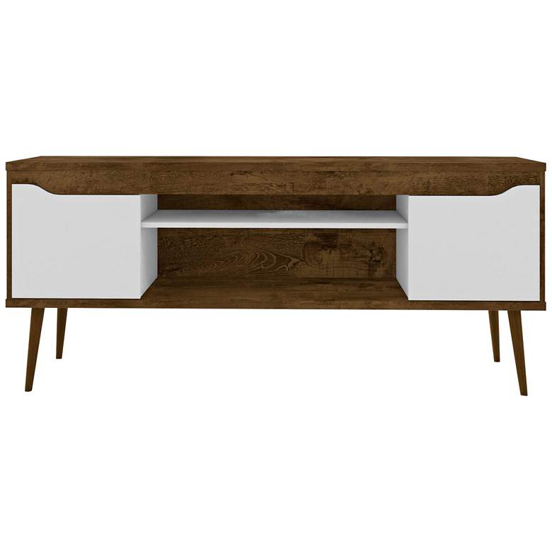 Image 2 Bradley 63"W Brown and White TV Stand with 2 Storage Shelves