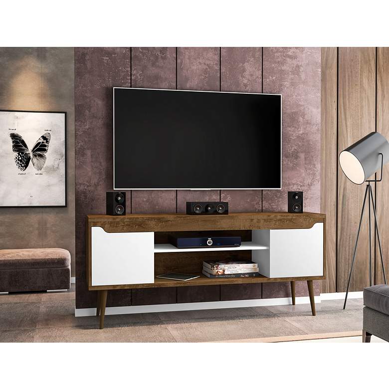 Image 1 Bradley 63"W Brown and White TV Stand with 2 Storage Shelves