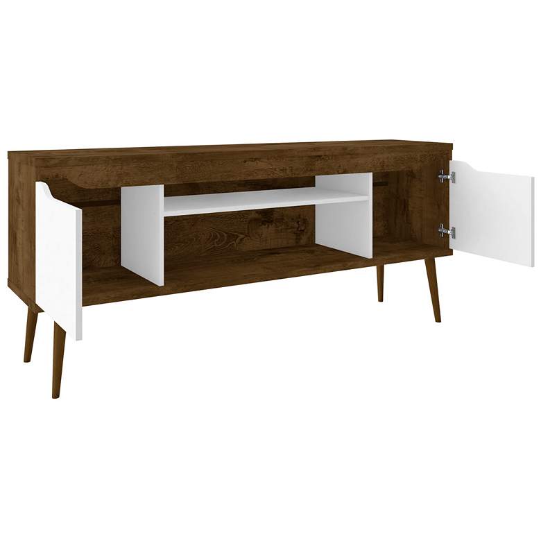 Image 3 Bradley 63 inchW Brown and White TV Stand with 2 Storage Shelves more views