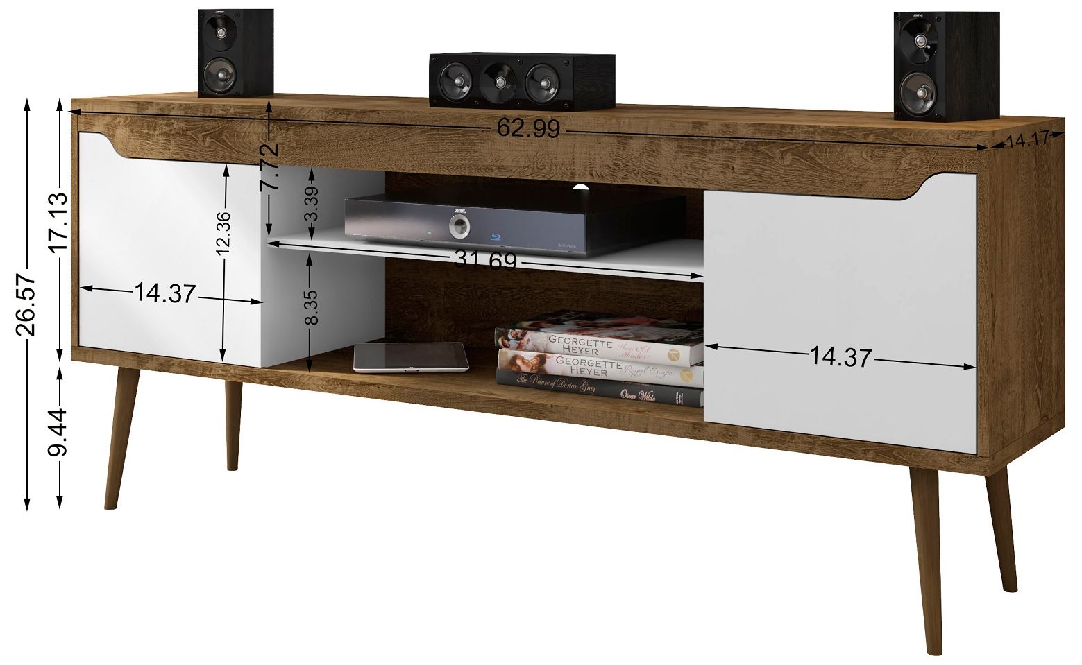 Bradley 63"W Brown and White TV Stand with 2 Storage Shelves