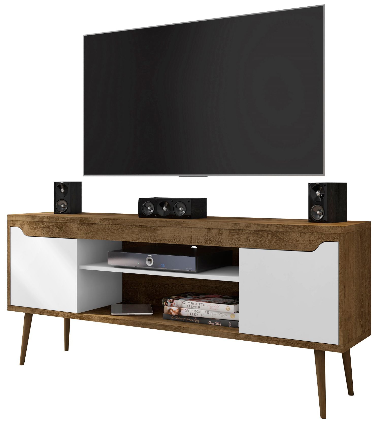 Bradley 63"W Brown and White TV Stand with 2 Storage Shelves