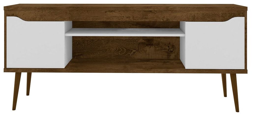 Bradley 63"W Brown and White TV Stand with 2 Storage Shelves