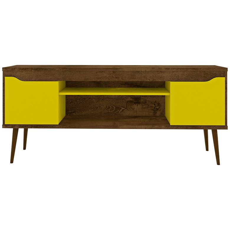 Image 2 Bradley 63 inchW Brown and Yellow TV Stand w/ 2 Storage Shelves