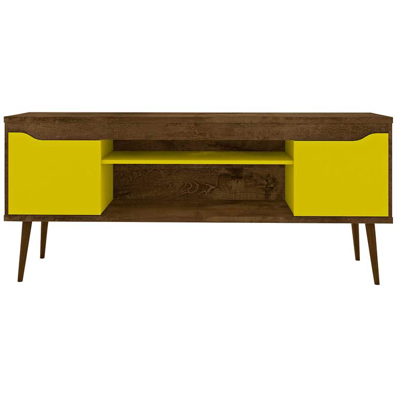 Image 2 Bradley 63"W Brown and Yellow TV Stand w/ 2 Storage Shelves