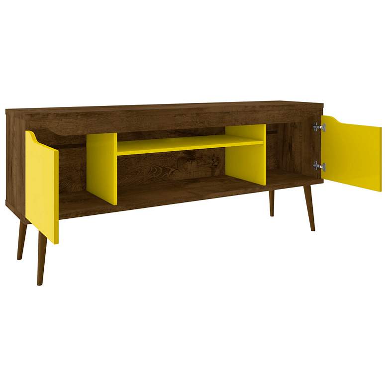 Image 3 Bradley 63"W Brown and Yellow TV Stand w/ 2 Storage Shelves more views