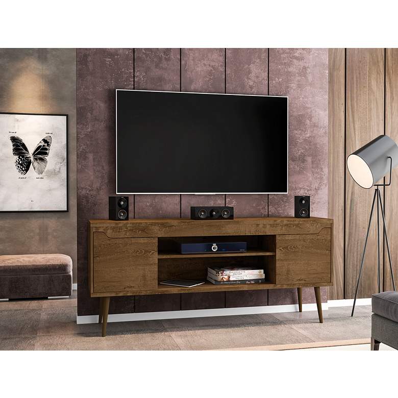 Image 1 Bradley 63"W Rustic Brown TV Stand with 2 Storage Shelves