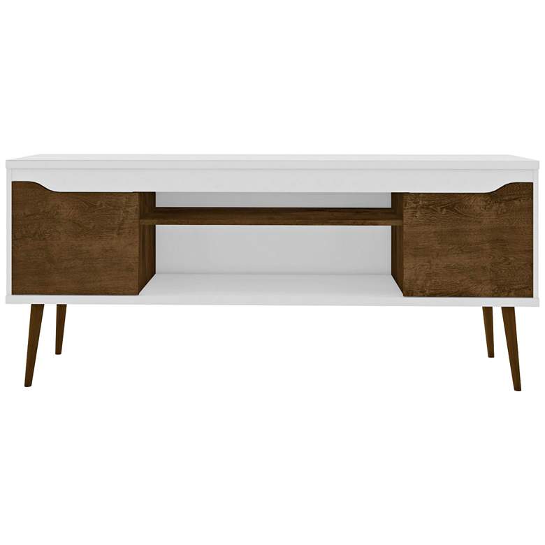 Image 2 Bradley 63"W White and Brown TV Stand with 2 Storage Shelves