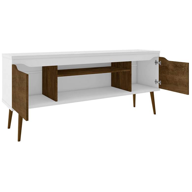 Image 3 Bradley 63 inchW White and Brown TV Stand with 2 Storage Shelves more views