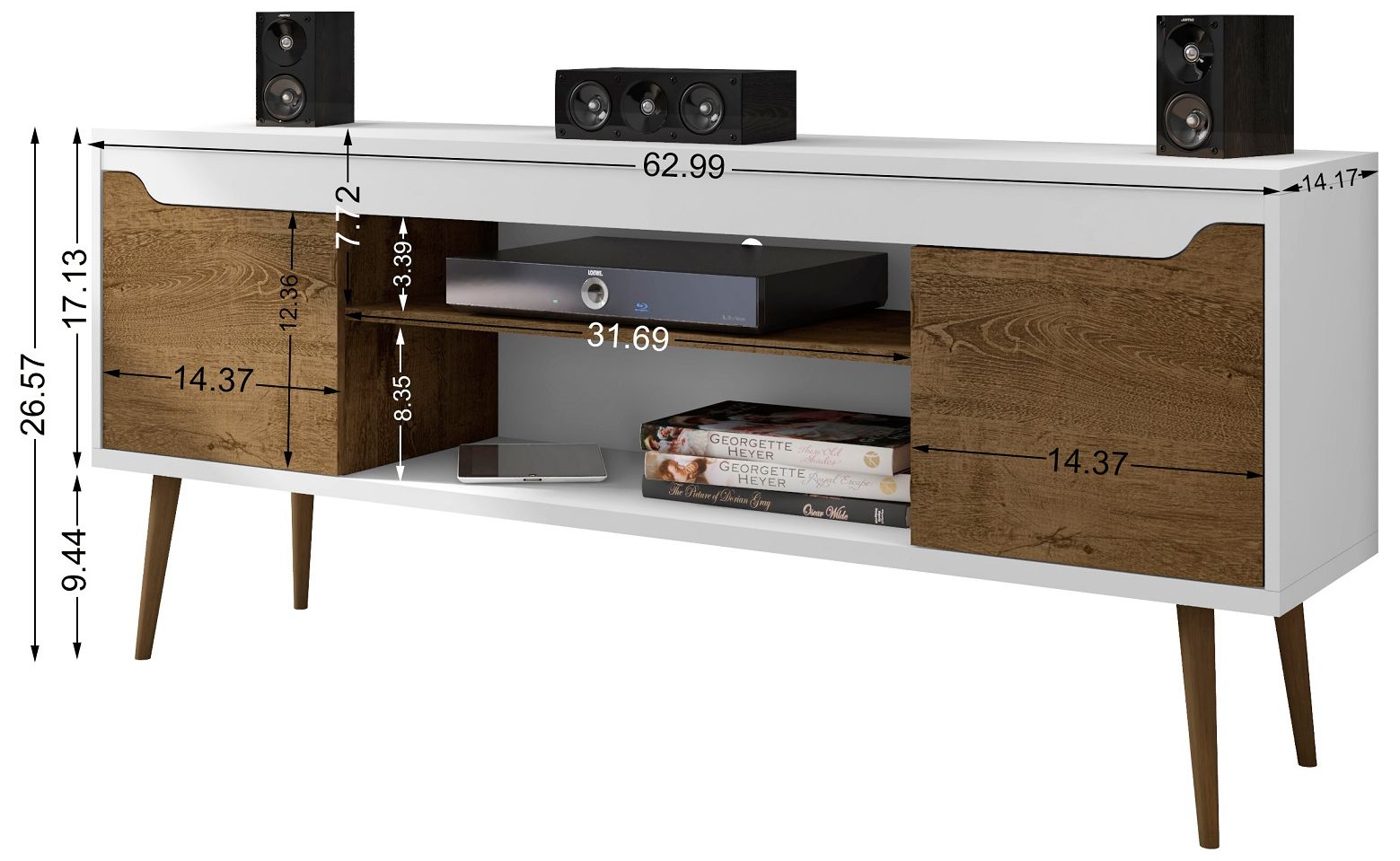 Bradley 63"W White and Brown TV Stand with 2 Storage Shelves