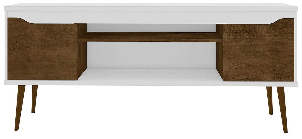 Bradley 63"W White and Brown TV Stand with 2 Storage Shelves
