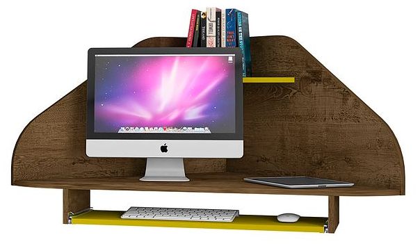 Image 4 Bradley Floating 2-pc Cubicle Desk with Keyboard Shelf in Brown and Yellow more views