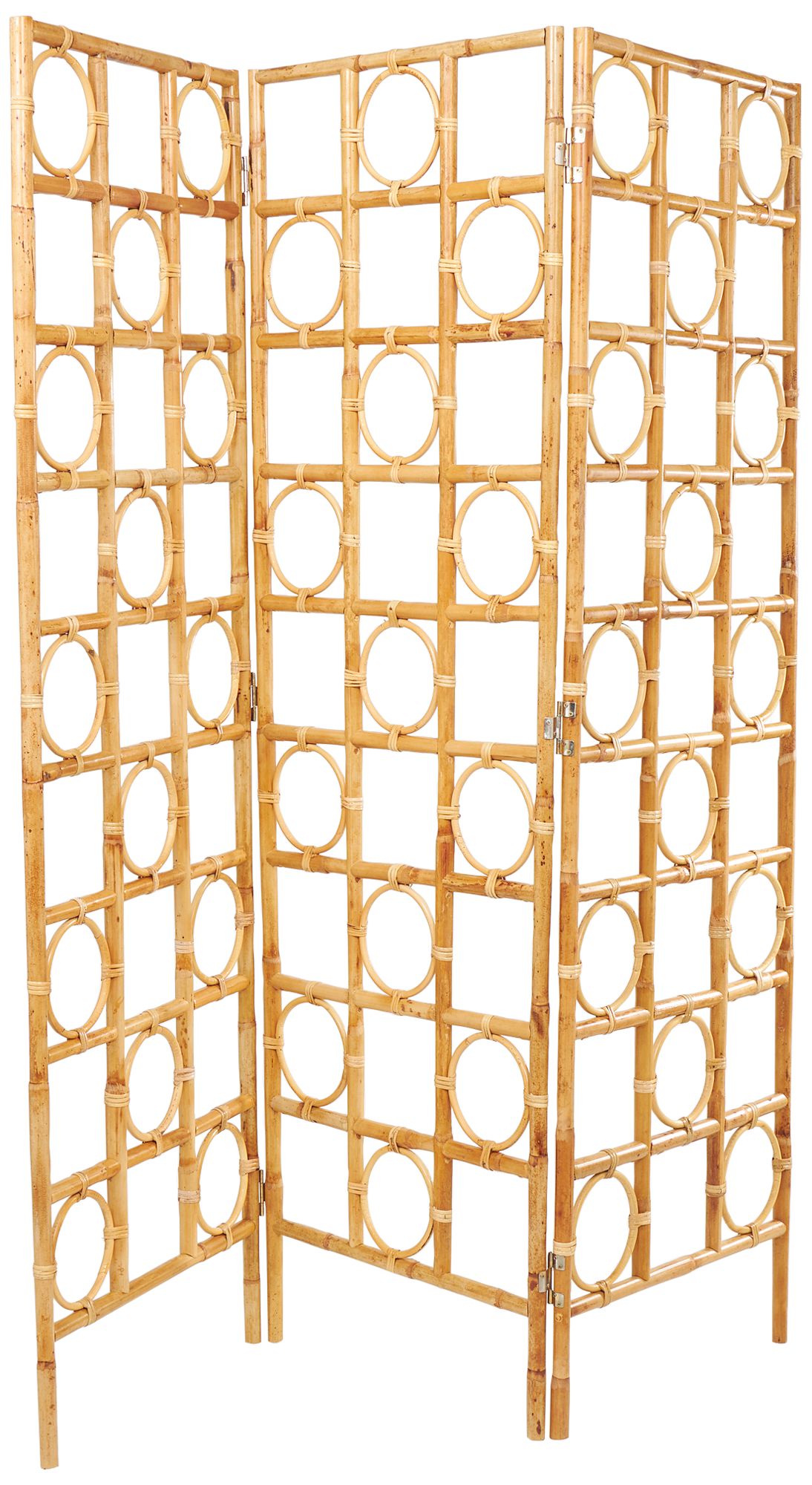 Image 2 Bradley Oiled Brown Rattan 71"H 3-Panel Room Divider Screen