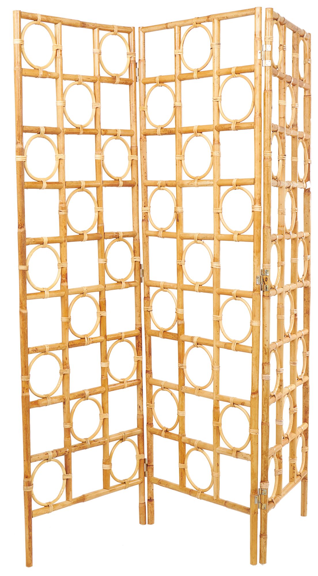 Image 6 Bradley Oiled Brown Rattan 71"H 3-Panel Room Divider Screen more views