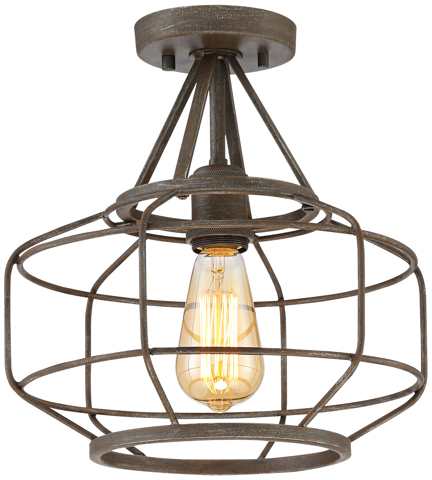 Brady 12" Wide Bronze Open Cage Drum Ceiling Light