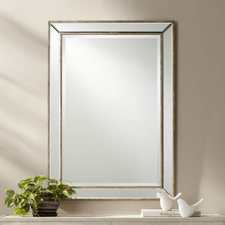 Image 1 Braeden Distressed Bronze 28 inch x 40 inch Rectangular Wall Mirror