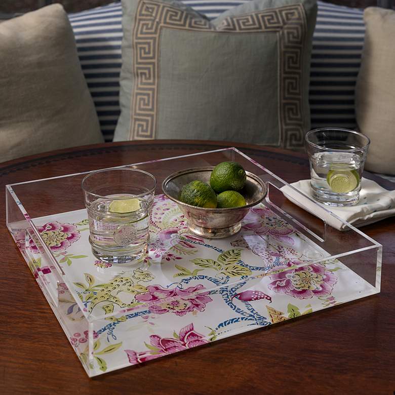 Image 1 Braganza Clear Pink Animals and Florals Decorative Tray
