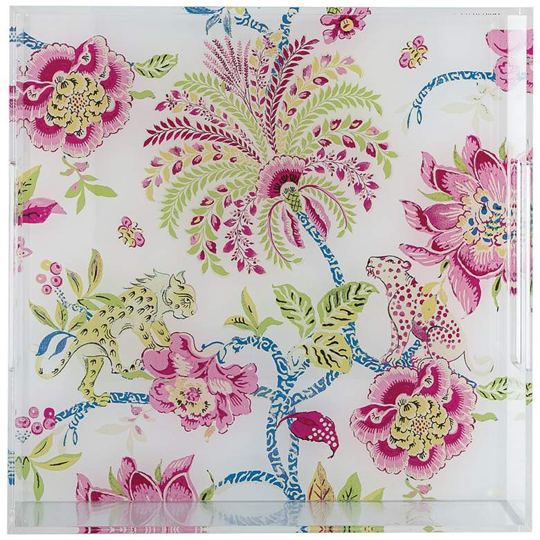 Image 4 Braganza Clear Pink Animals and Florals Decorative Tray more views