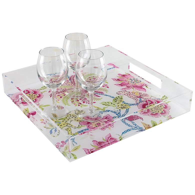 Image 6 Braganza Clear Pink Animals and Florals Decorative Tray more views