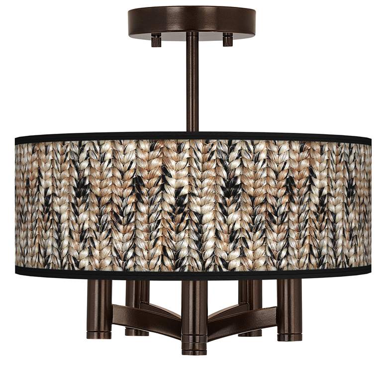 Image 1 Braided Jute Ava 5-Light Bronze Ceiling Light