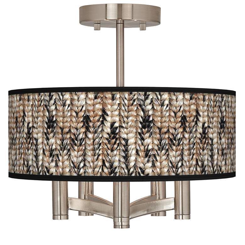 Image 1 Braided Jute Ava 5-Light Nickel Ceiling Light